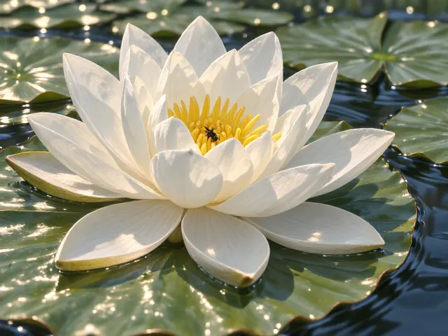 白睡莲叶面角与水生昆虫共生，揭秘生态平衡与观赏价值