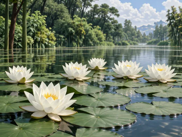 富营养化水体治理，白睡莲与金银莲花的净化效果对比