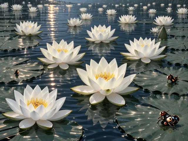 白睡莲,构建水生昆虫共生生态,打造高生物多样性水景