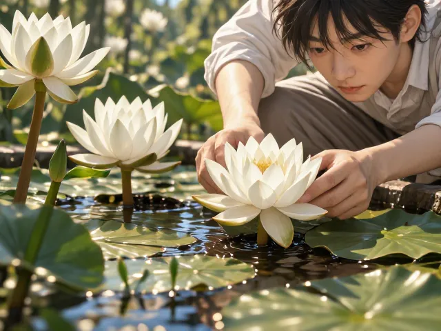 白睡莲象征纯洁,幼苗养护避免强光直射,新手必看的种植指南