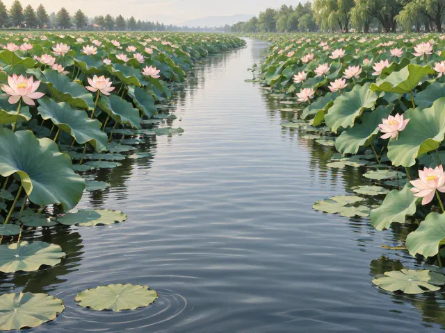 河道两侧荷花定期除草技巧，保持水质清澈美观