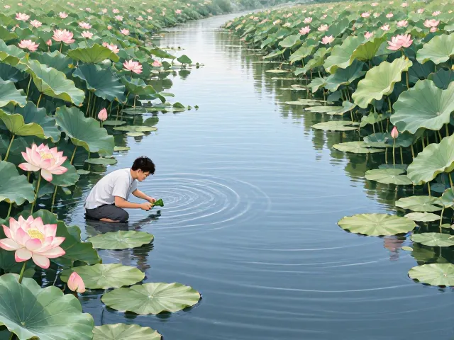 河道两侧荷花定期除草技巧，保持水质清澈美观