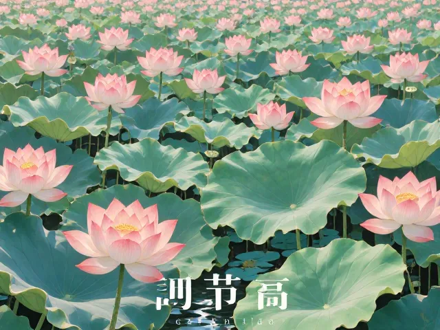 荷花寓意节节高升，适应浅水湿地，寓意好运连连