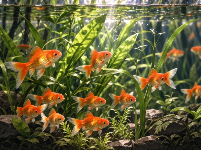 金鱼藻释放氧气,合理搭配底层鱼类打造生态水族箱