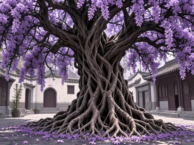 紫薇树根系发达抗风，寓意步步高升，庭院种植首选