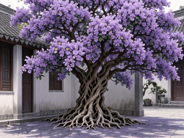 庭院角落种紫薇树,根系发达抗风,四季开花美如画