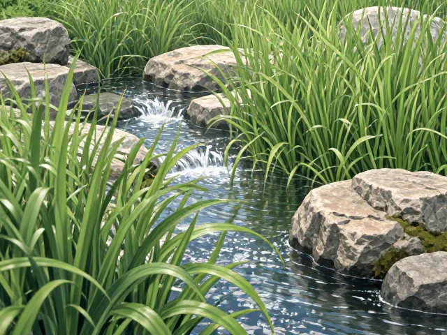 庭院水景设计，石菖蒲作为挺水植物，打造静谧禅意景观