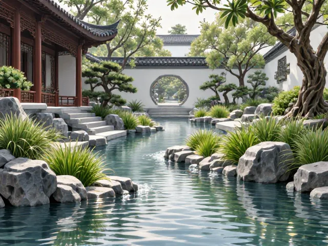 四季分明庭院水景设计，石菖蒲点缀灵动水景，打造四季皆景的私家园林