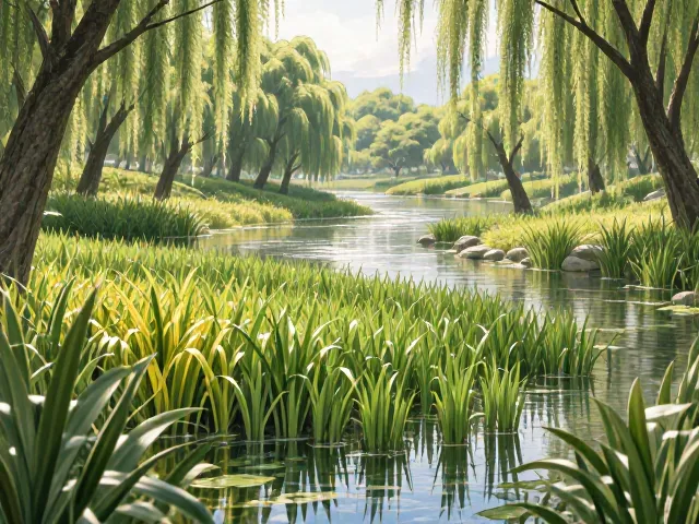 石菖蒲在公园湿地的应用，打造层次丰富的生态景观