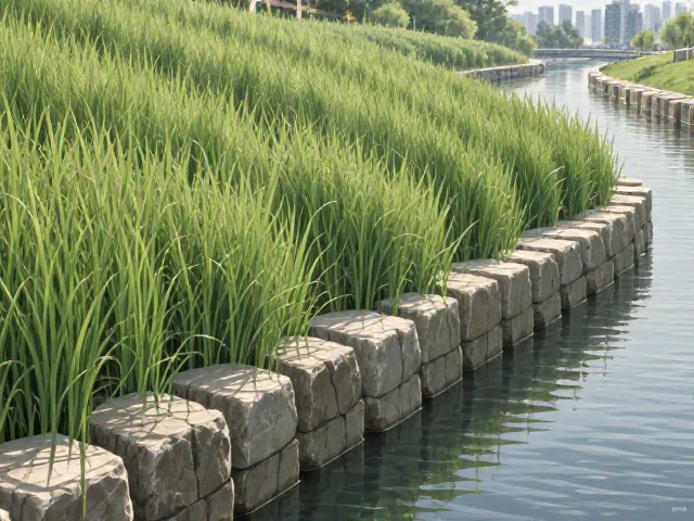 河道驳岸石菖蒲种植，打造层次丰富的生态景观