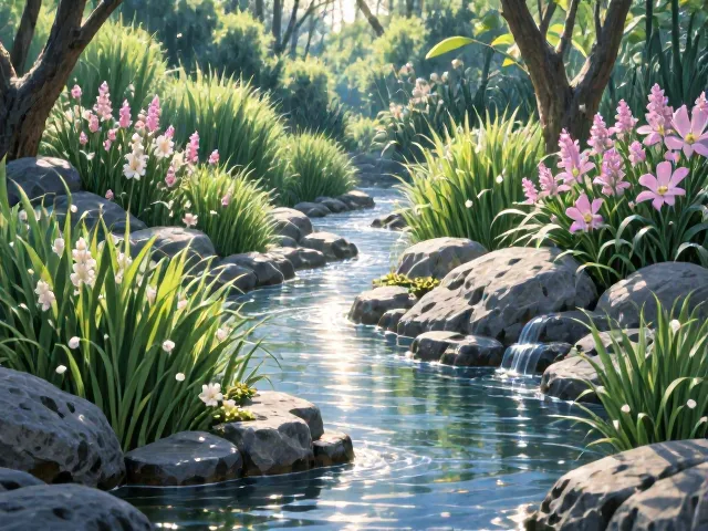 石菖蒲配梭鱼草,打造色彩协调的治愈系水景花园