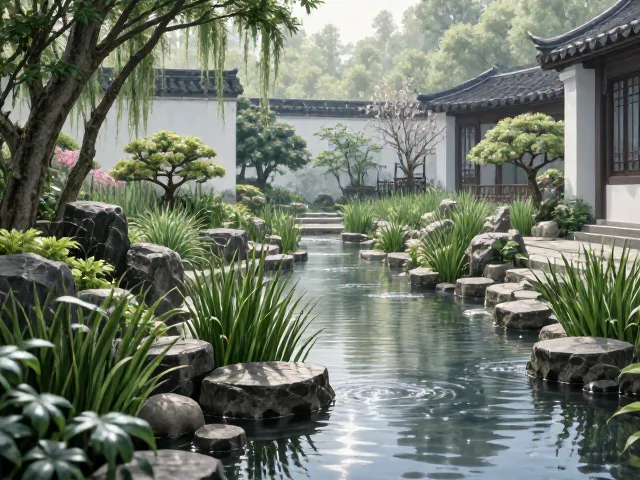 石菖蒲庭院水景种植,干湿交替频繁下的养护与造景技巧