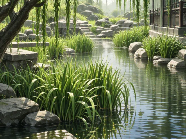 石菖蒲野性美,打造庭院水景的禅意灵魂