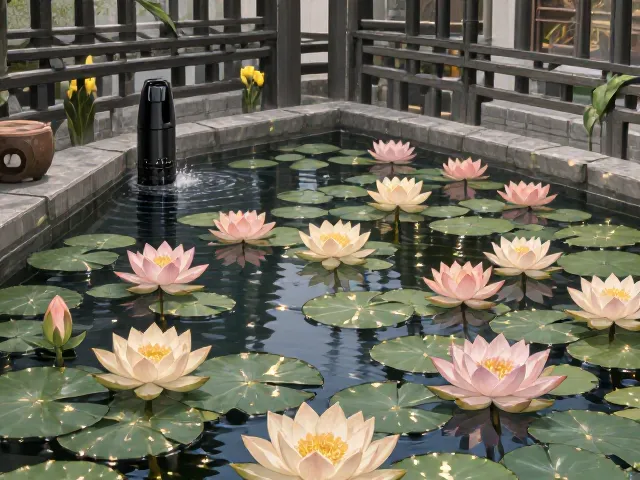 庭院角落造景,迷你睡莲搭配小型潜水泵,打造静谧水景