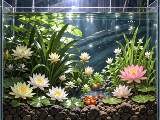 玻璃缸迷你睡莲,打造水下生物链平衡的生态造景指南