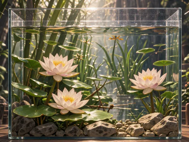 玻璃缸迷你睡莲,打造水下生物链平衡的生态造景指南