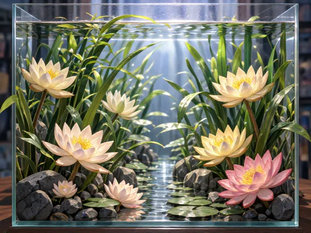 玻璃缸迷你睡莲,打造水下生物链平衡的生态造景指南
