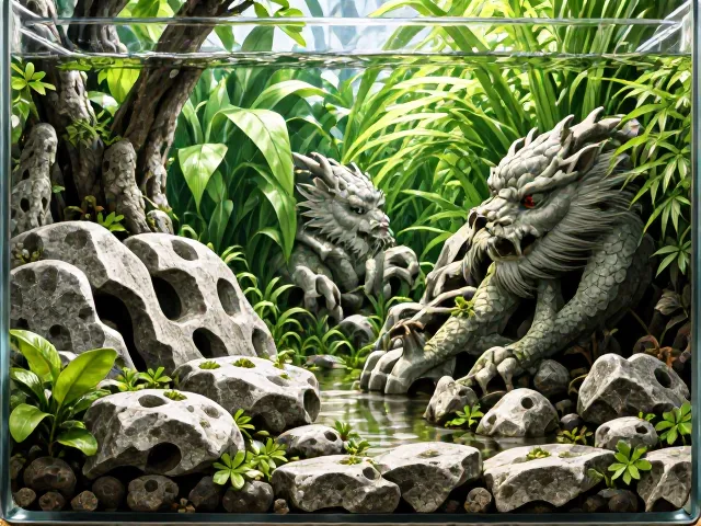 水榕配青龙石造景，打造迷你生态瓶，新手也能养出高颜值水下森林