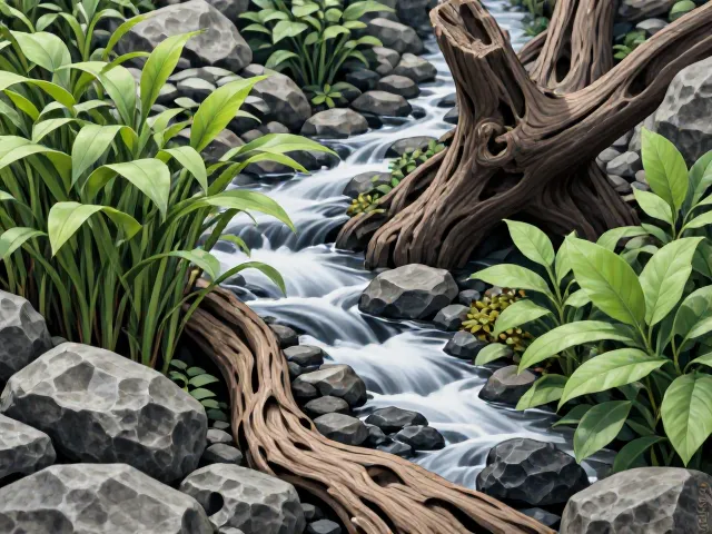 小水榕配沉木岩石造景,生长缓慢易养护,新手首选水草