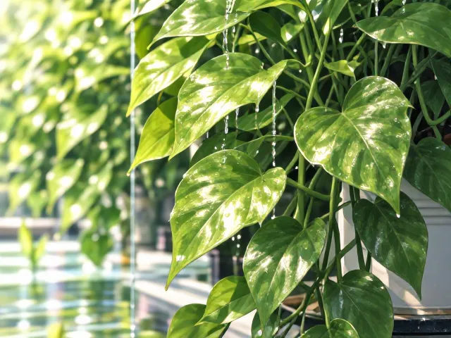 绿萝水培夏季降温技巧，叶面常亮光泽，清爽过盛夏