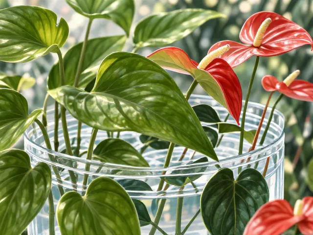 绿萝水培与红掌搭配，打造节日礼品新选择