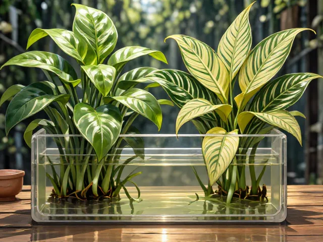 绿萝与花叶万年青水培指南，打造清新小型桌面绿植景观