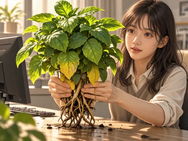 薄荷水培烂根发黄?办公桌绿植急救指南,3步养出爆盆绿