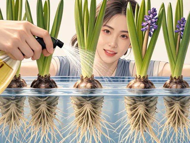 风信子水培根观养护指南,喷壶保湿技巧与根系健康观察