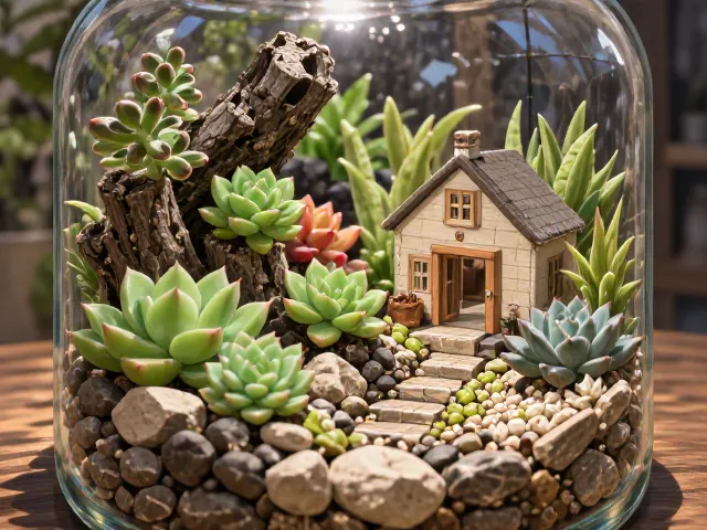玻璃瓶景微景观，多肉植物与迷你小屋的治愈系DIY教程