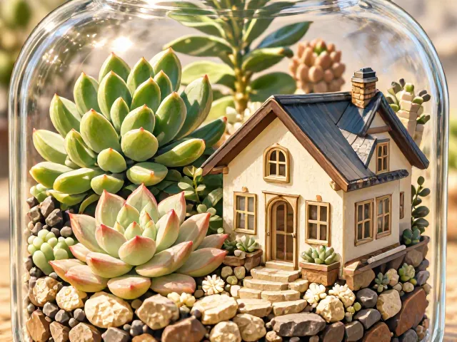 玻璃瓶景微景观，多肉植物与迷你小屋的治愈系DIY教程