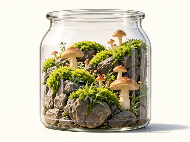 苔藓石头蘑菇玻璃瓶景，每月清洁一次，打造高颜值微景观