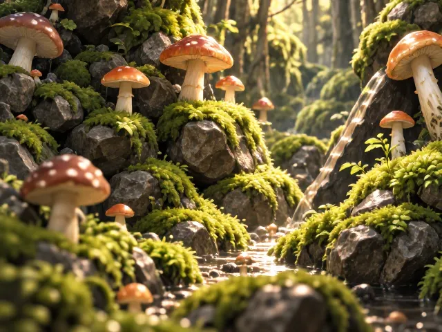 苔藓石头蘑菇玻璃瓶景，每月清洁一次，打造高颜值微景观