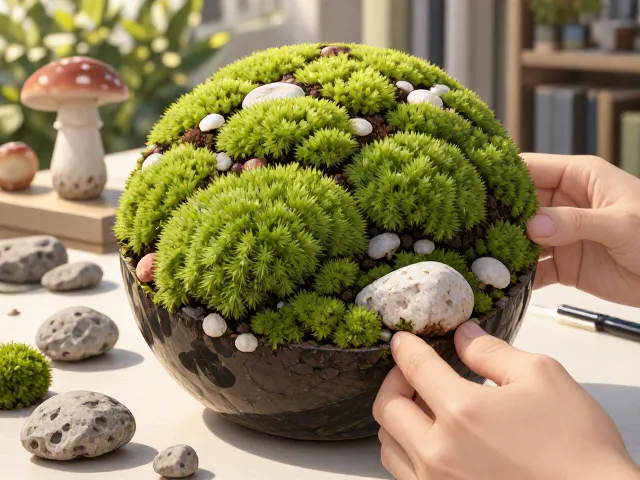 苔玉微景观,苔藓,石头,蘑菇DIY教程,打造治愈系桌面生态