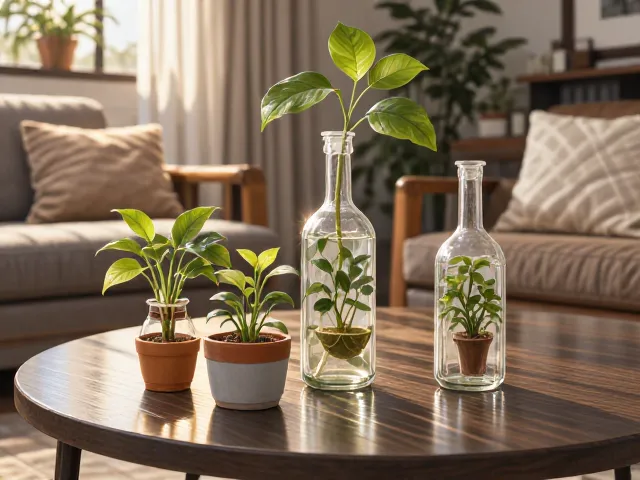客厅茶几玻璃瓶景，固定植物水培美学，打造居家治愈角落
