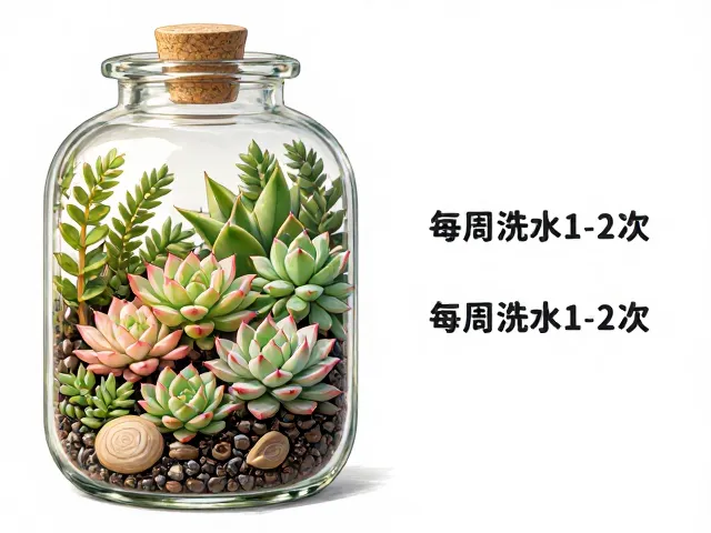 多肉植物玻璃瓶景养护指南,每周浇水1-2次,打造微景观