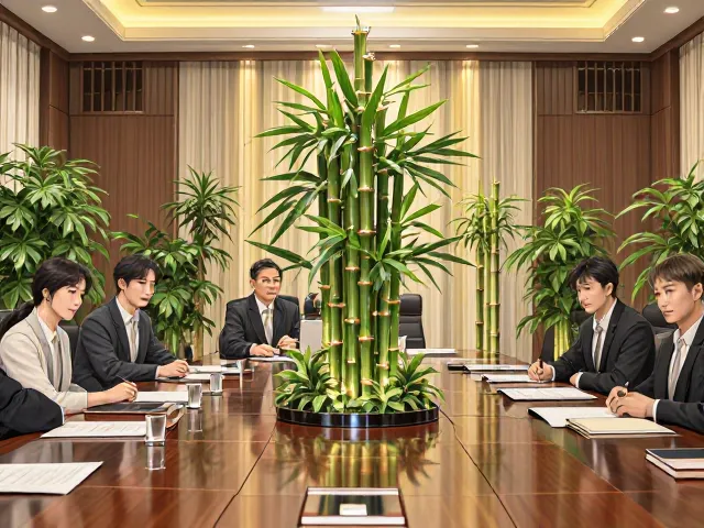 富贵竹塔搭配办公风格，会议室中心装饰灵感