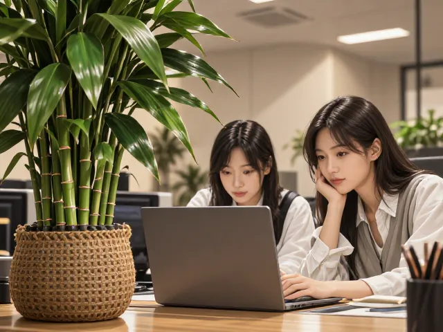 富贵竹塔配编织篮套盆，高颜值桌面盆栽打造清新办公氛围