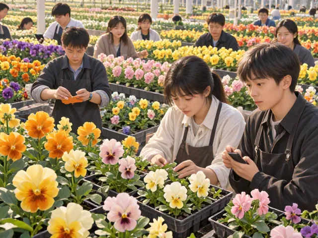 三色堇穴盘育苗直播揭秘,花境前景与高流量种植技巧