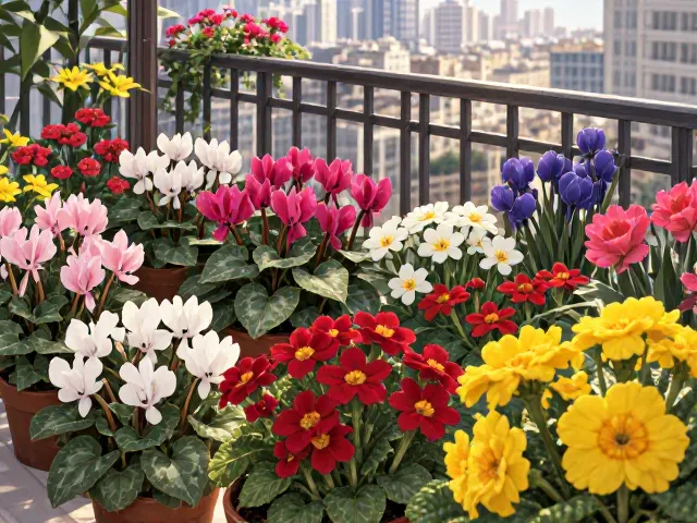 阳台装饰灵感,仙客来与报春花打造四季花海