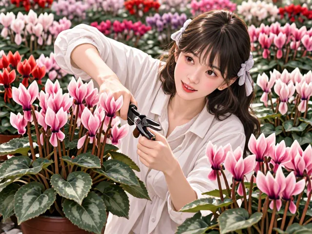 仙客来修剪促花技巧,让花期集中,花开爆盆不杂乱