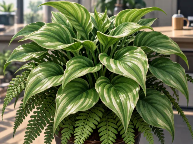 玉簪与蕨类植物,打造高颜值办公室桌面绿植,净化空气又吸睛