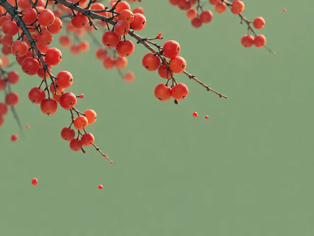 海棠果红映常绿背景，秋冬注意保暖享丰收