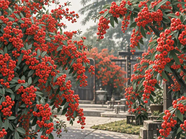 火棘常绿果色鲜艳,庭院造景首选观赏植物