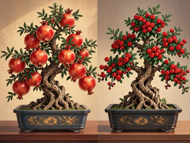 石榴盆景与火棘对比,如何打造枝干形态优美的造型?