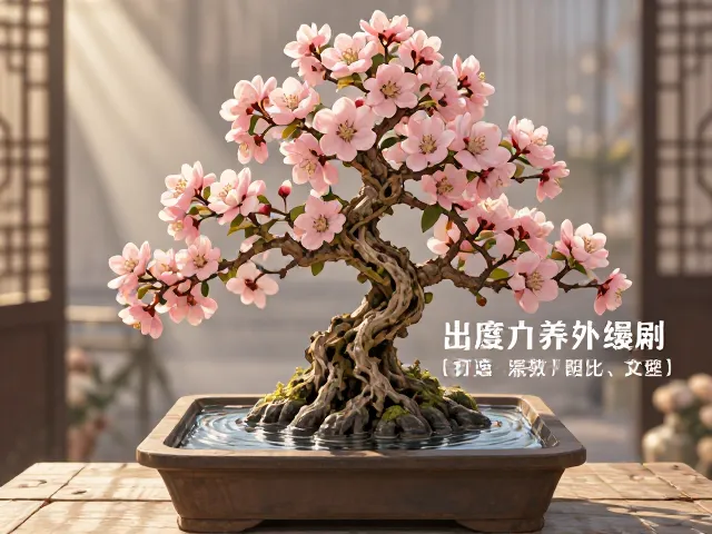 海棠盆景长方形盆临水式造型，打造飘逸流水感，附养护技巧