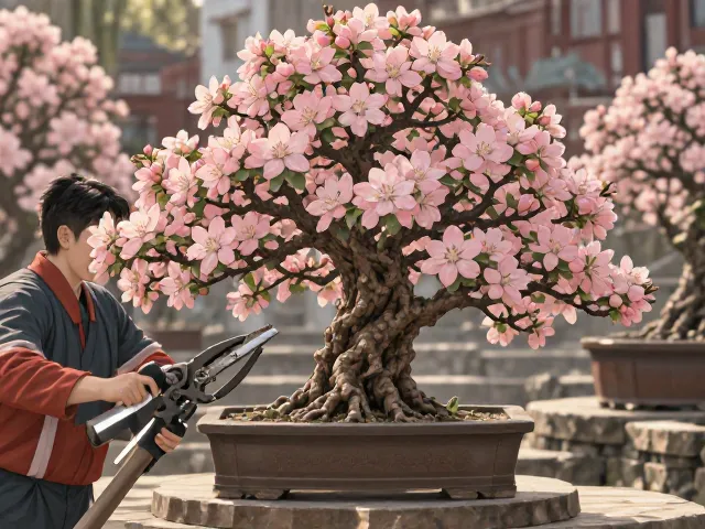 海棠盆景花后修剪，保留清雅高洁之姿，促发新枝
