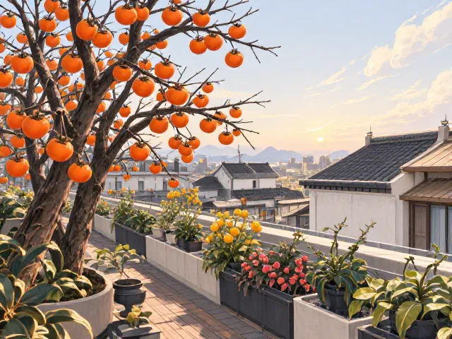 柿子树花境搭配与屋顶绿化,打造高颜值空中花园指南