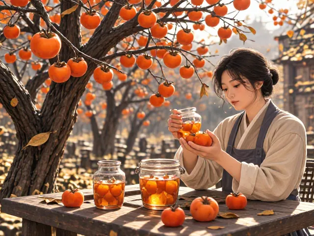 柿子树酿果酒教程,落叶后观果,酸甜醇厚好滋味