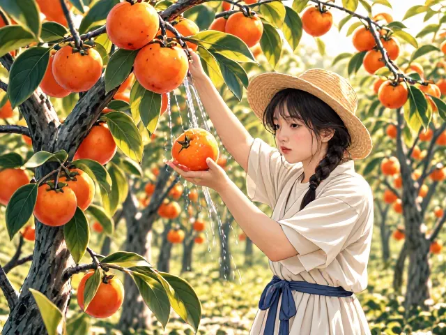 柿子树夏季浇水技巧，阳光充足时这样浇，果实又大又甜