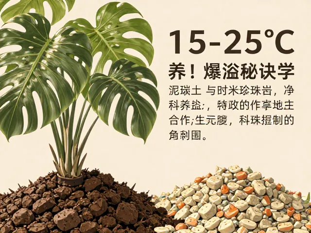 龟背竹怎么养？15-25℃配泥炭土珍珠岩，爆盆秘诀